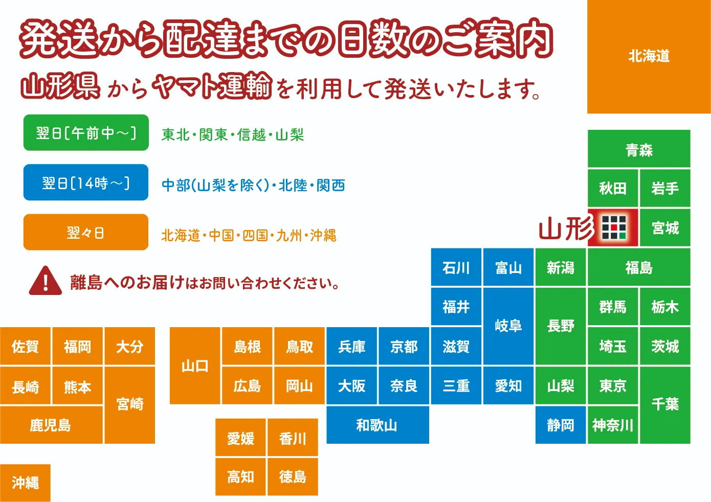 山形からの配達所要日数